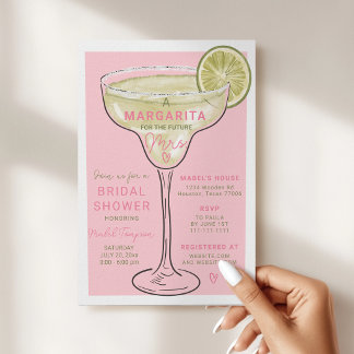 Convite Chuva de Noiva de Verão Margarita Rosa e Verde