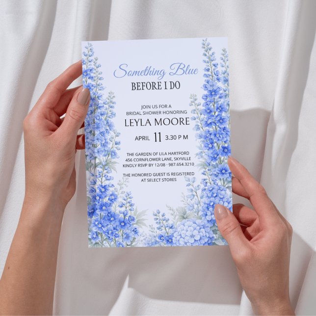 Convite Chuva de Noiva Delphinium Azul Algo Azul (Blue Delphinium Bridal Shower Something Blue Invitation
)