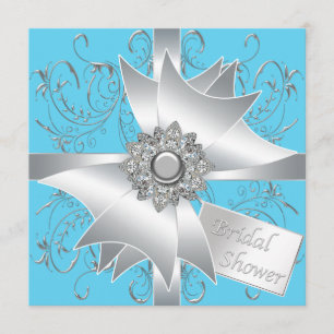 Convite Chuva de Noiva Diamante Arco Azul Turquesa Prata