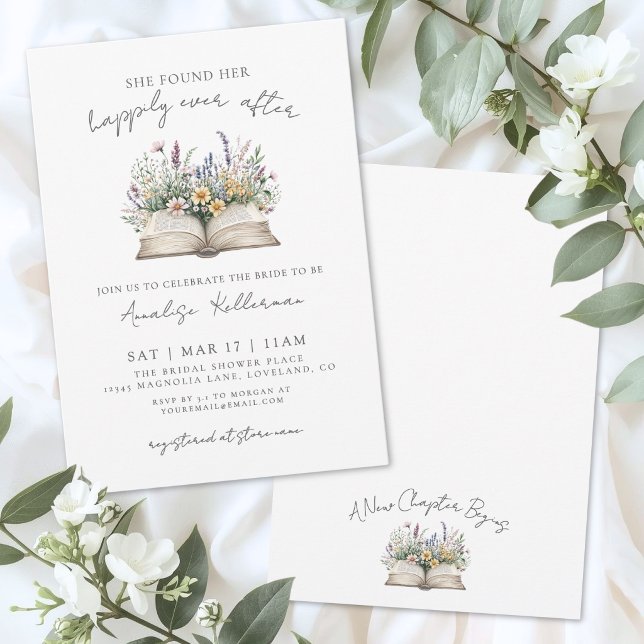 Convite Chuva de Noiva do Livro Felizes para Sempre (Wildflower Happily Ever After Book Bridal Shower Invitation)