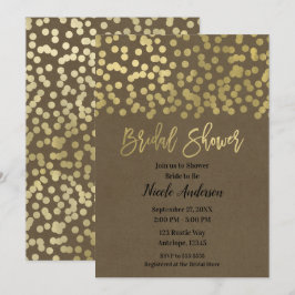 Convite Chuva de Noiva Dourado Moderno Chic Rústico Kraft
