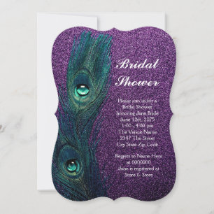 Convite Chuva de Noiva Elegante Azul Turquesa Roxo Pavão