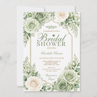 Convite Chuva de Noiva Elegante Boho Verde Sálvia Rosas Br