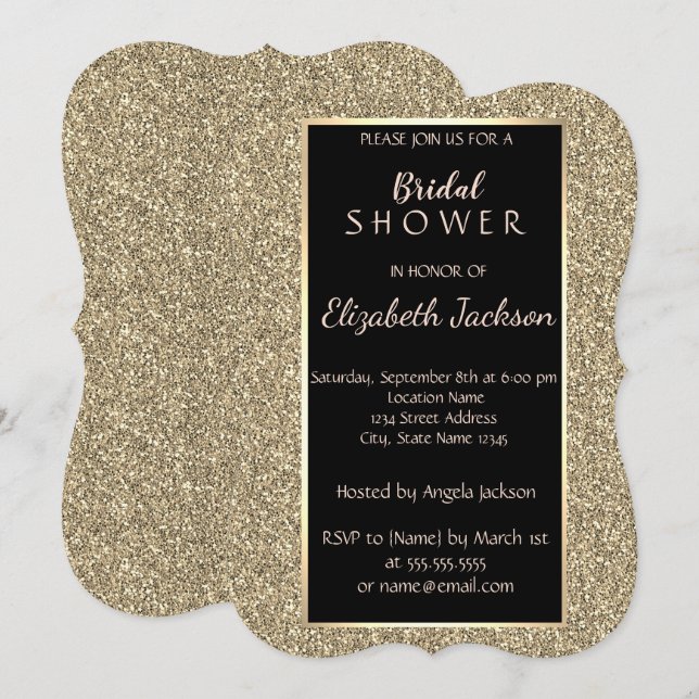 Convite Chuva de Noiva Elegante com Brilho Dourado (Frente/Verso)