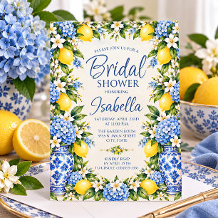 Convite Chuva de Noiva Elegante com Hortênsias Azuis e Lim