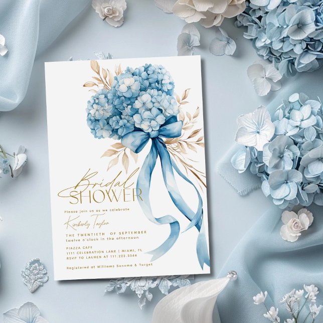 Convite Chuva de Noiva Elegante com Laço de Hortênsia Azul (Criador carregado)