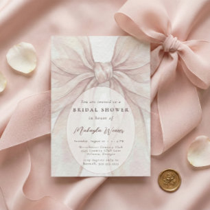 Convite Chuva de Noiva Elegante com Laço Rosa Claro e Tran