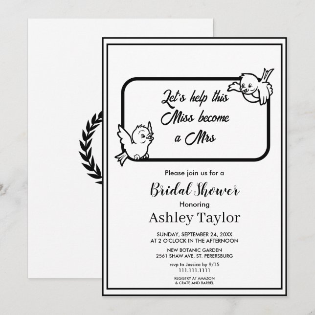 Convite Chuva de noiva elegante com letra simples e sofist (Frente/Verso)
