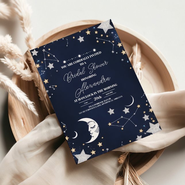 Convite Chuva de Noiva Elegante Crescente Lua Celestial (Criador carregado)