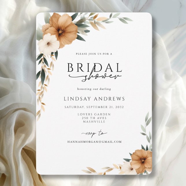 Convite Chuva de Noiva Elegante de Cobre e Botânica Terros (Elegant Copper & Earthy Botanical Bridal Shower Invitation)