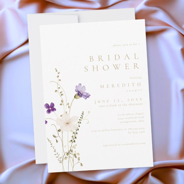 Convite Chuva de Noiva Elegante de Flores Silvestres Român (Elegant Romantic Wildflower Bridal Shower Invitation)