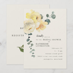 Convite Chuva de Noiva Elegante Floral Amarelo Creme