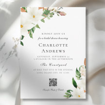 Chuva de Noiva Elegante Floral Magnólia Código QR