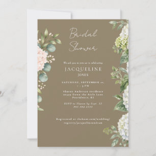 Convite Chuva de Noiva Elegante Hortênsia Branca Marrom