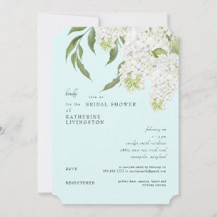 Convite Chuva de Noiva Elegante Hortênsia Branca Seafoam