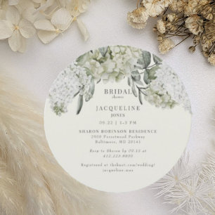 Convite Chuva de Noiva Elegante Hortênsia Creme Redonda