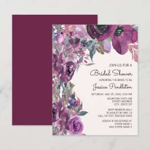 Convite Chuva de Noiva Elegante Lilás Ameixa Roxo Floral