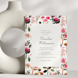 Convite Chuva de Noiva Elegante Moderna Flor Silvestre Ros
