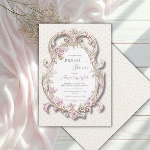 Convite Chuva de Noiva Elegante Quadro Dourado Flor de Ros