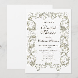 Convite Chuva de Noiva Elegante Vintage Bege Branco Ornata