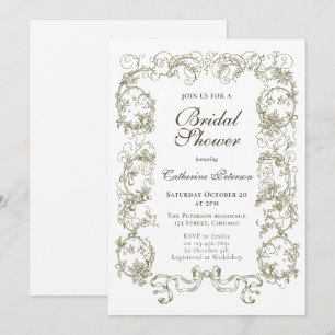 Convite Chuva de Noiva Elegante Vintage Bege Branco Ornata