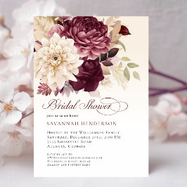 Convite Chuva de Noiva em Aquarela Burgundy e Creme Floral
