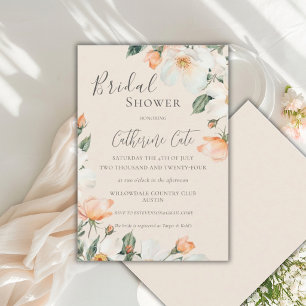 Convite Chuva de Noiva em Aquarela com Rosas Florais de Pê