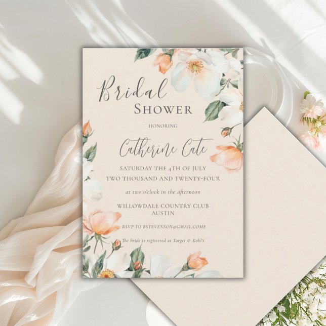 Convite Chuva de Noiva em Aquarela com Rosas Florais de Pê (Criador carregado)