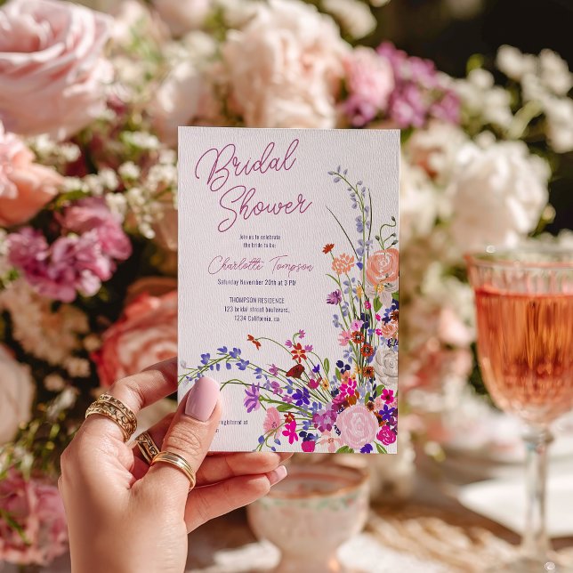 Convite Chuva de noiva em aquarela de flores silvestres bo (Modern boho wildflowers watercolor bridal shower invitation)