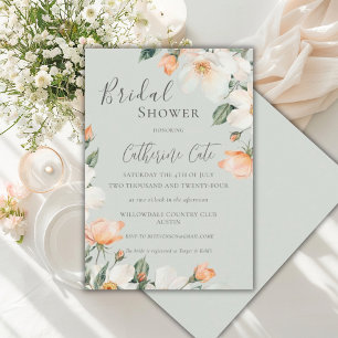 Convite Chuva de Noiva em Aquarela Floral Rosa em Verde