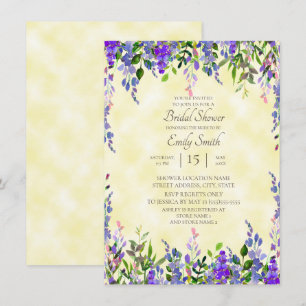 Convite Chuva de Noiva em Aquarela Lavanda Floral Amarelo