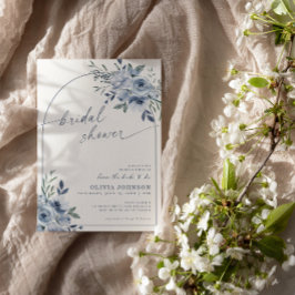 Convite Chuva de Noiva em Azul Desbotado com Florais em Aq