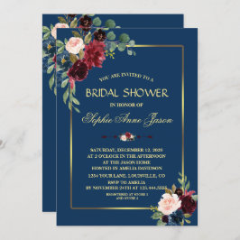 Convite Chuva de Noiva em Azul Marinho Borgonha com Moldur