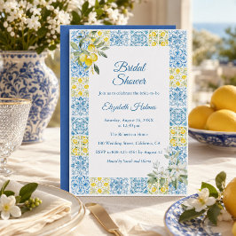 Convite Chuva de Noiva em Azulejo Azul Mediterrâneo com Li
