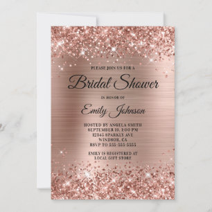 Convite Chuva de Noiva em Glitter Rosa Dourado com Letra R