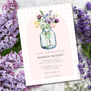 Convite Chuva de Noiva em Jarro de Mason com Gingham e Flo