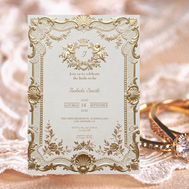 Convite Chuva de Noiva em Luxo Rococó Elegante Renda Franc (Criador carregado)