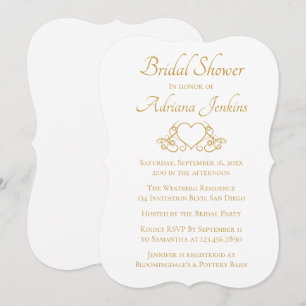 Convite Chuva de Noiva em Ouro Elegante Coração Vintage Ca