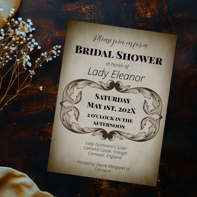 Convite Chuva de Noiva em Pergaminho Medieval Renascença S (Medieval Renaissance Parchment Moody Bridal Shower Invitation)