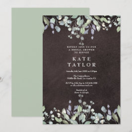 Convite Chuva de Noiva em Salvia em Quadro Negro e Flor de