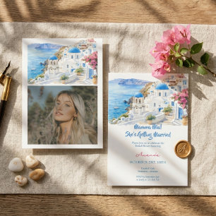 Convite Chuva de Noiva em Santorini, Grécia, com Aquarela
