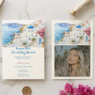 Convite Chuva de Noiva em Santorini, Grécia, com Aquarela