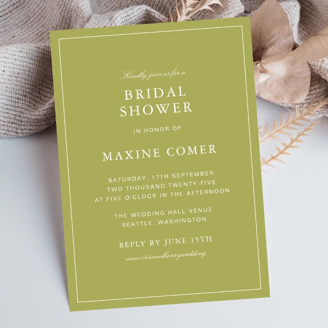 Convite Chuva de Noiva em Script Verde Oliva Elegante (Elegant olive green bridal shower invitations create a graceful and memorable celebration.)