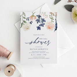 Convite Chuva de Noiva em Tons de Pêssego e Azul com Flora