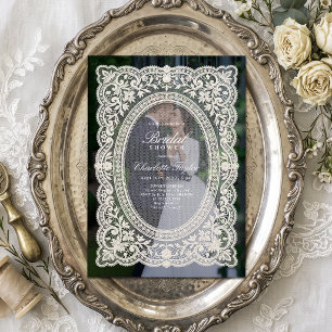 Convite Chuva de Noiva emoldurada com renda floral vintage