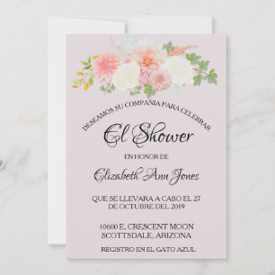 Convite Chuva de Noiva Espanhola Rosa Floral Marfim