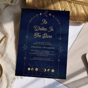 Convite Chuva de Noiva Estrelas Celestiais Azul Dourado Lu