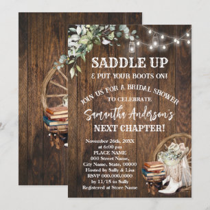 Convite Chuva de Noiva Eucalipto Saddle Up Botas & Livros