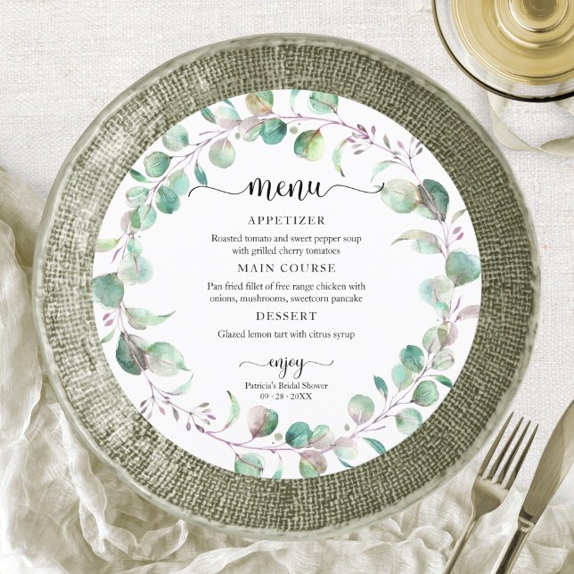 Convite Chuva de Noiva Eucalipto Verde Menu Círculo (Criador carregado)