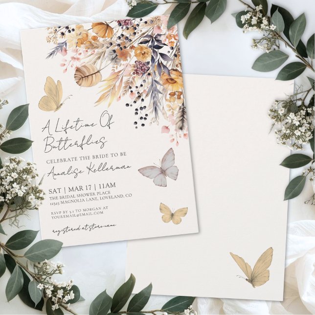 Convite Chuva de Noiva Flor Silvestre Borboleta (Butterfly Wildflower Bridal Shower Invitation )